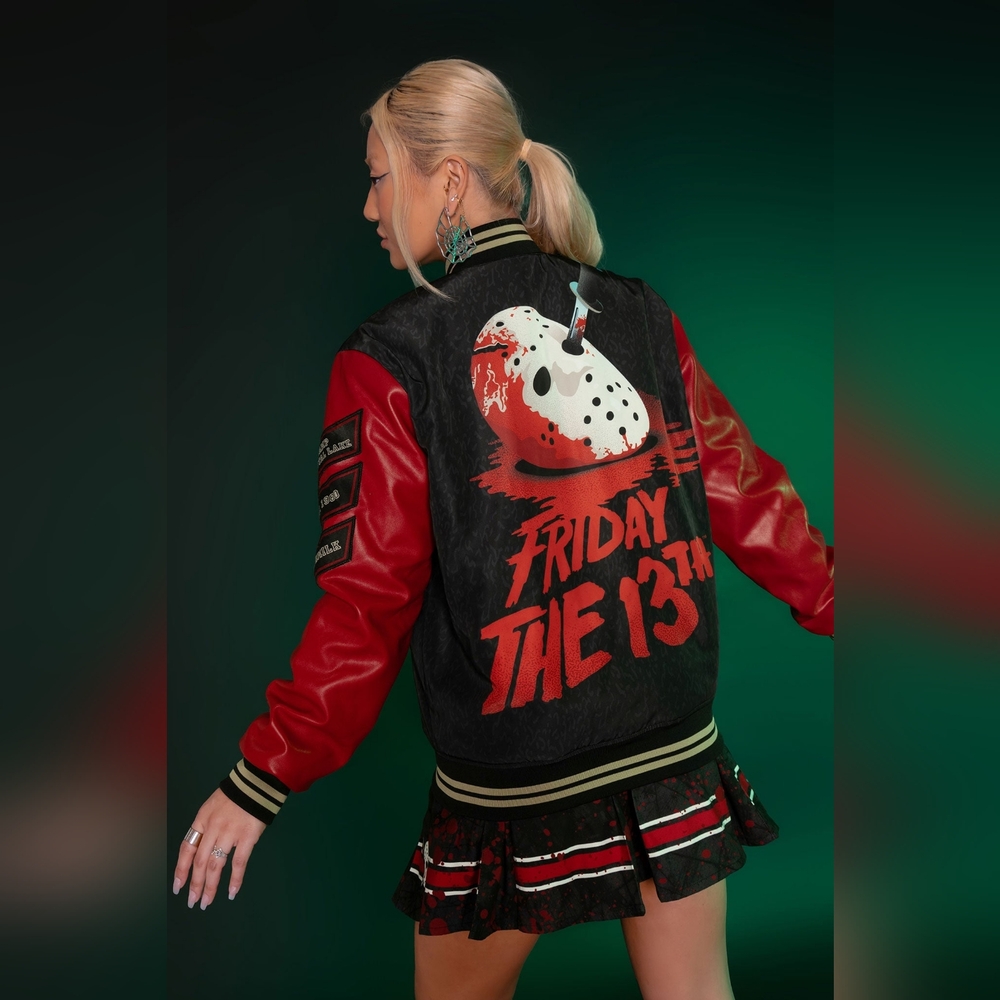 BlackMilk® x Friday the 13th™ Chenille Patch Embroidered Varsity Jacket | Small